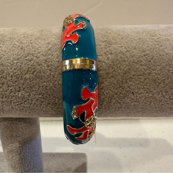 NWT Sequin by Nordstrom Clamper Bangle Bracelet - teal, coral, clear rhinestones - Picture 12 of 14
